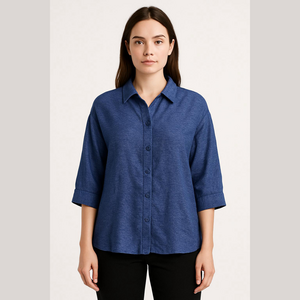 Coldwater Creek Blue Marble Gauze Linen Silk Blouse NEW